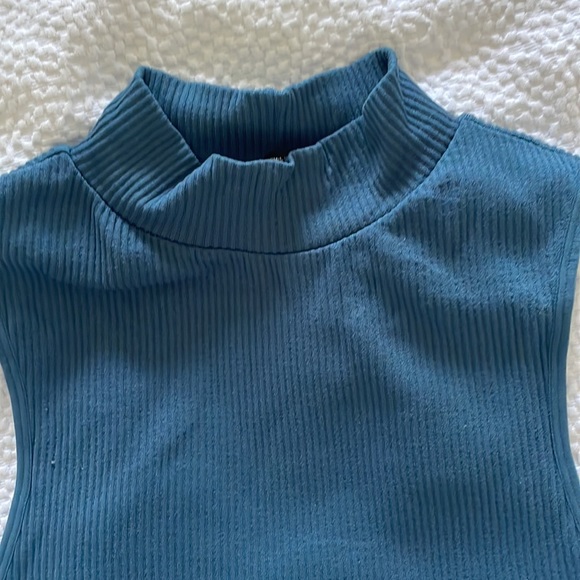 Zara High Neck Blue Ribbed Cotton Tank M/L - Picture 3 of 4